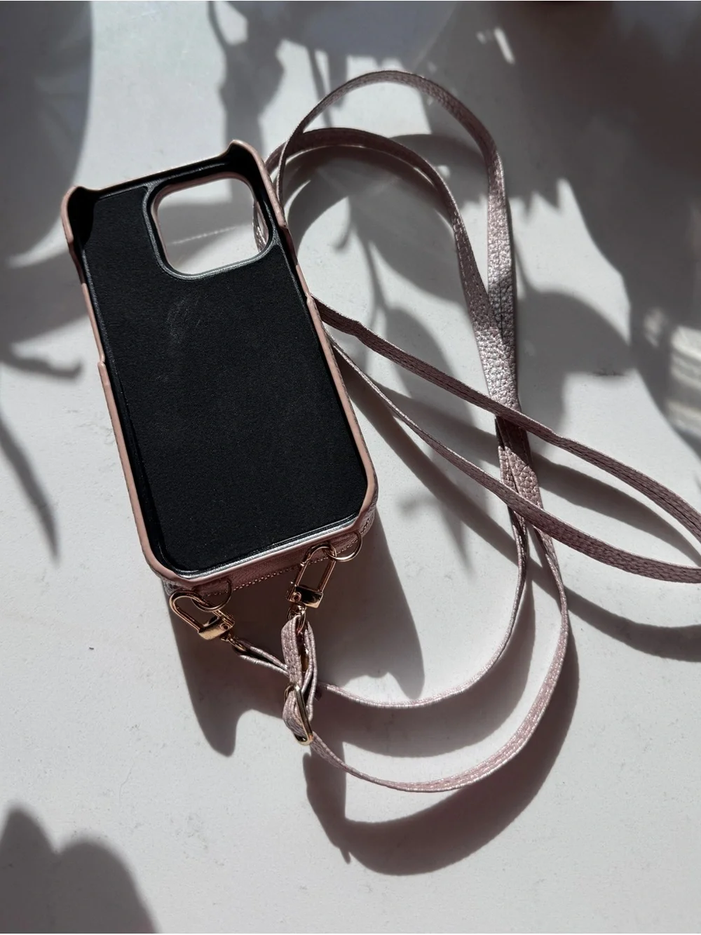 Leather Crossbody Phone Case with Card Wallet - Rose Gold - for iPhone 15 Pro